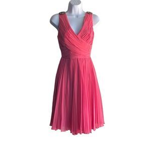 Marchesa Notte Pink 100% Silk Cocktail Dress Pleated Fit Flare NWT Sz 8 $850